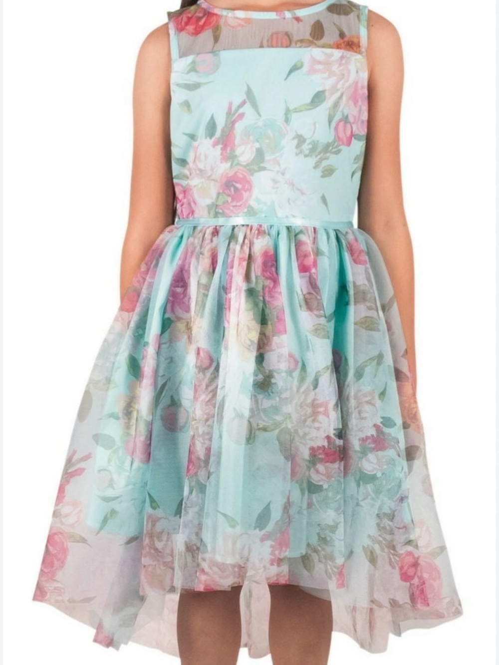 Zunie Girls Mint Floral Tulle Hi-Lo Party Dress Sz 6/6x